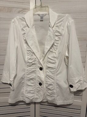Christopher & Banks White Petite Ruched Detail Blazer PXL